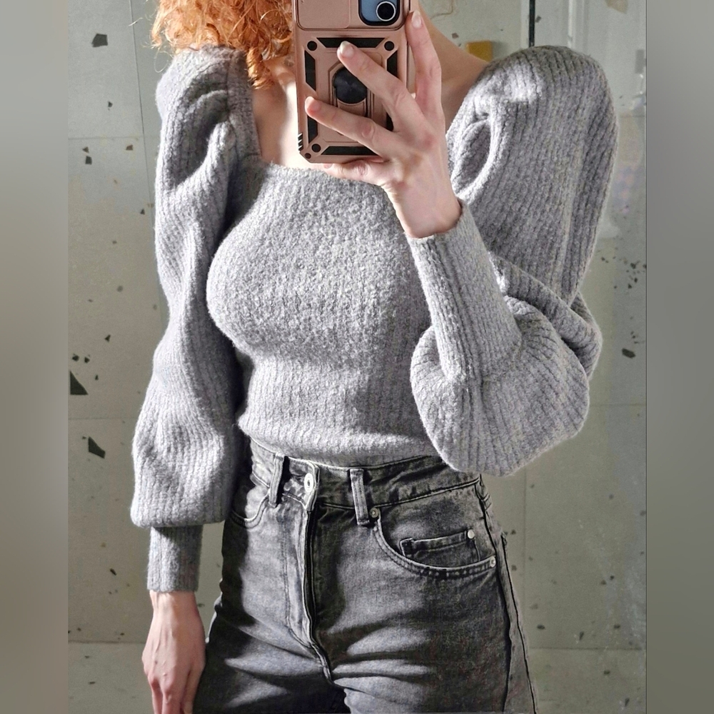 Zara Gray Puff Sleeve Sweater